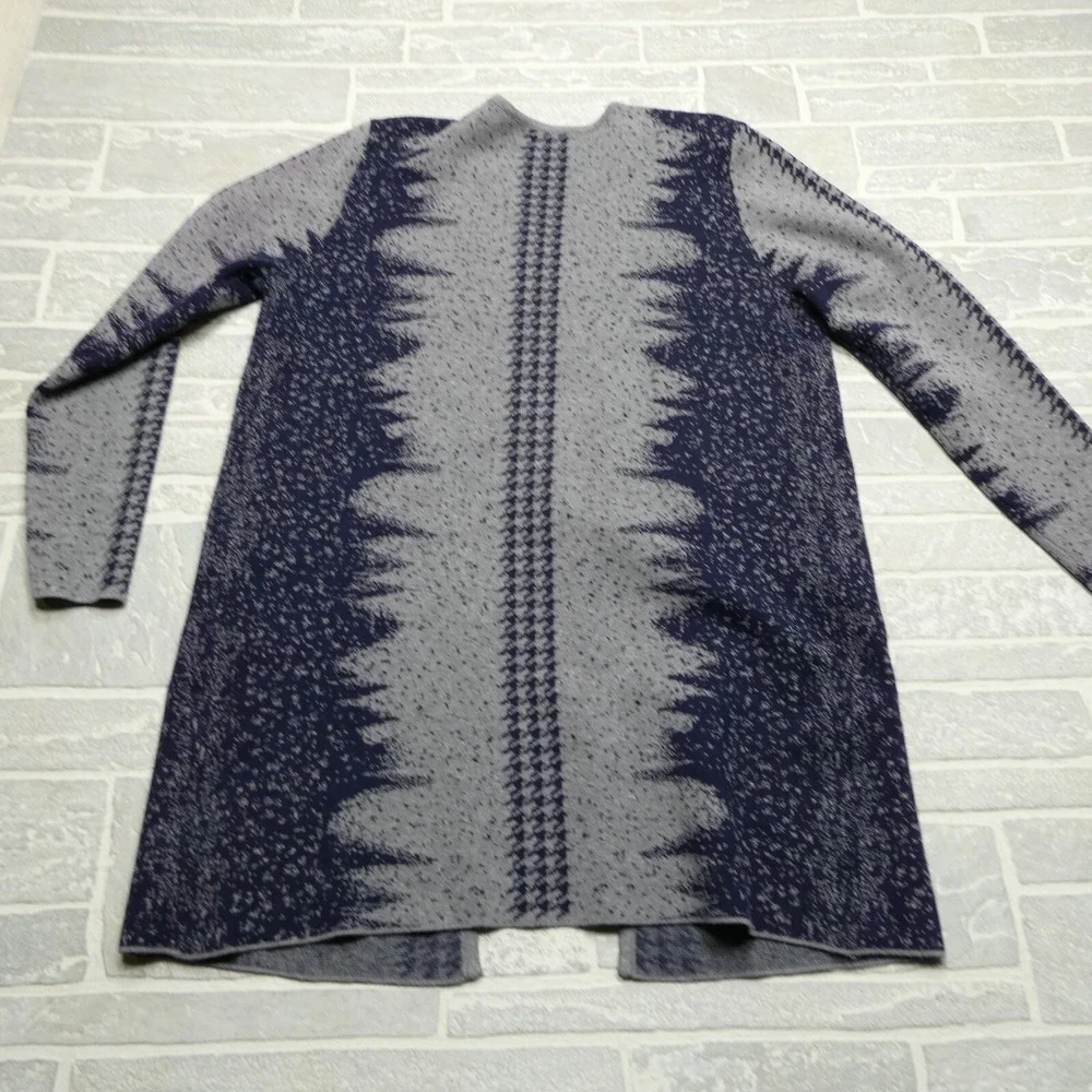 Creation‎ Sweater Womens Large Long Cardigan Gray Blue Angora Blend Pockets